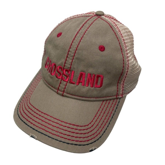 Crossland Trucker Hat Cap Brown Red Embroidered Mesh Back Strapback Adjustable - Picture 1 of 12